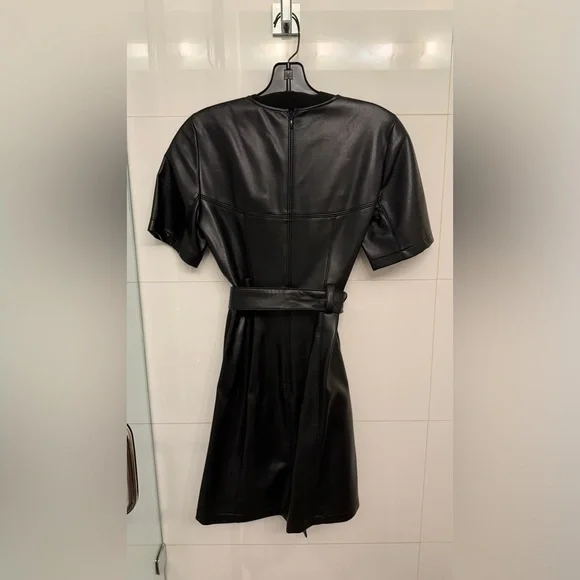 Cinq a Sept Faux Leather Belted Mini Dress in size 00 - Picture 7 of 8
